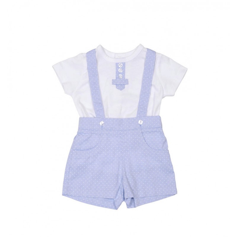 Conjunto pantalón corto azul topitos bebé “príncipe”