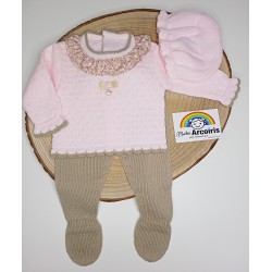 Primera puesta bebé lana "princesa" rosa y beige 3p