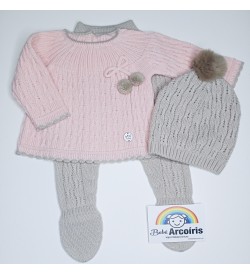 Conjunto bebé lana rosa trenzado